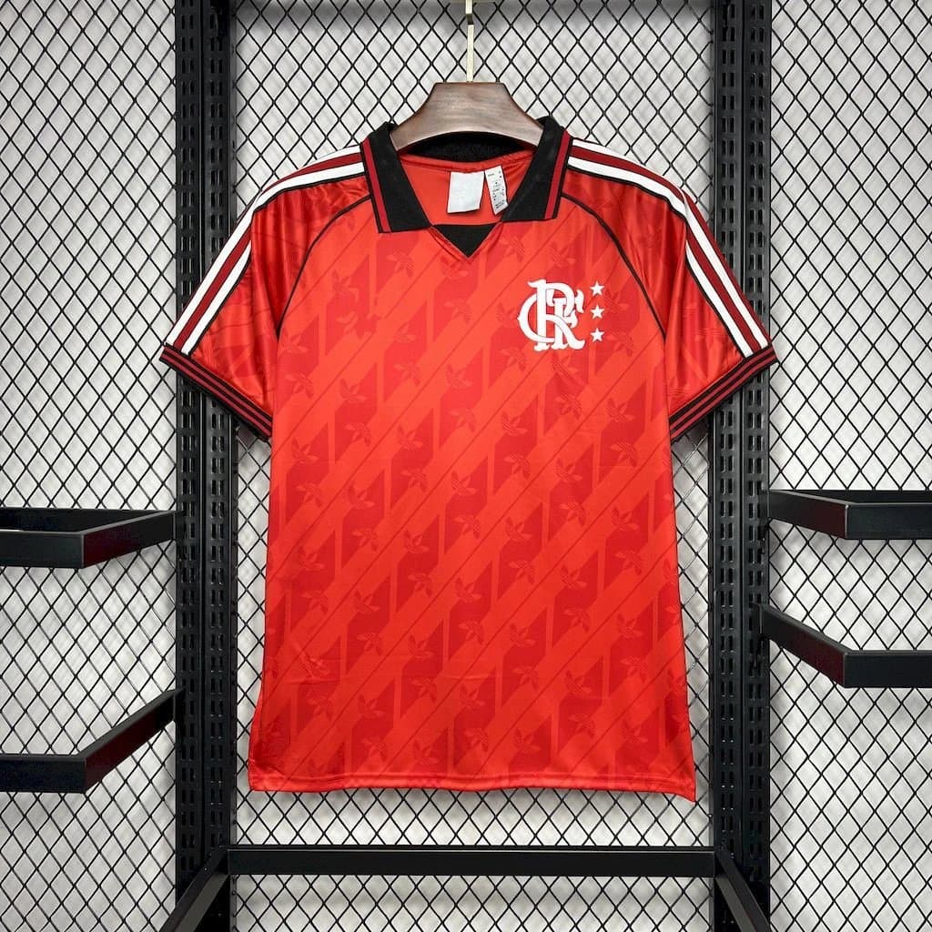 Adidas Flamengo 1980s Retro Jersey Crimson with White Stripes