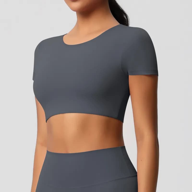 SKIMS Long Sleeve Crop Top Seamless — 7105 short sleeves-graphite gray