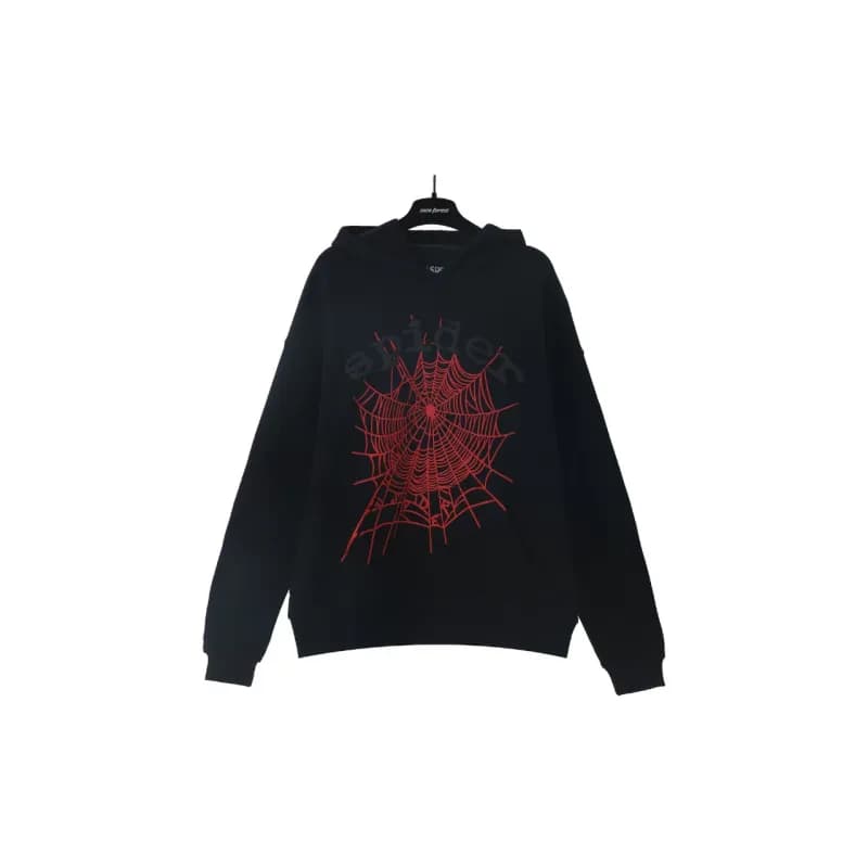 Sp5der Spider Web Hoodie Star Logo Print — 185 black