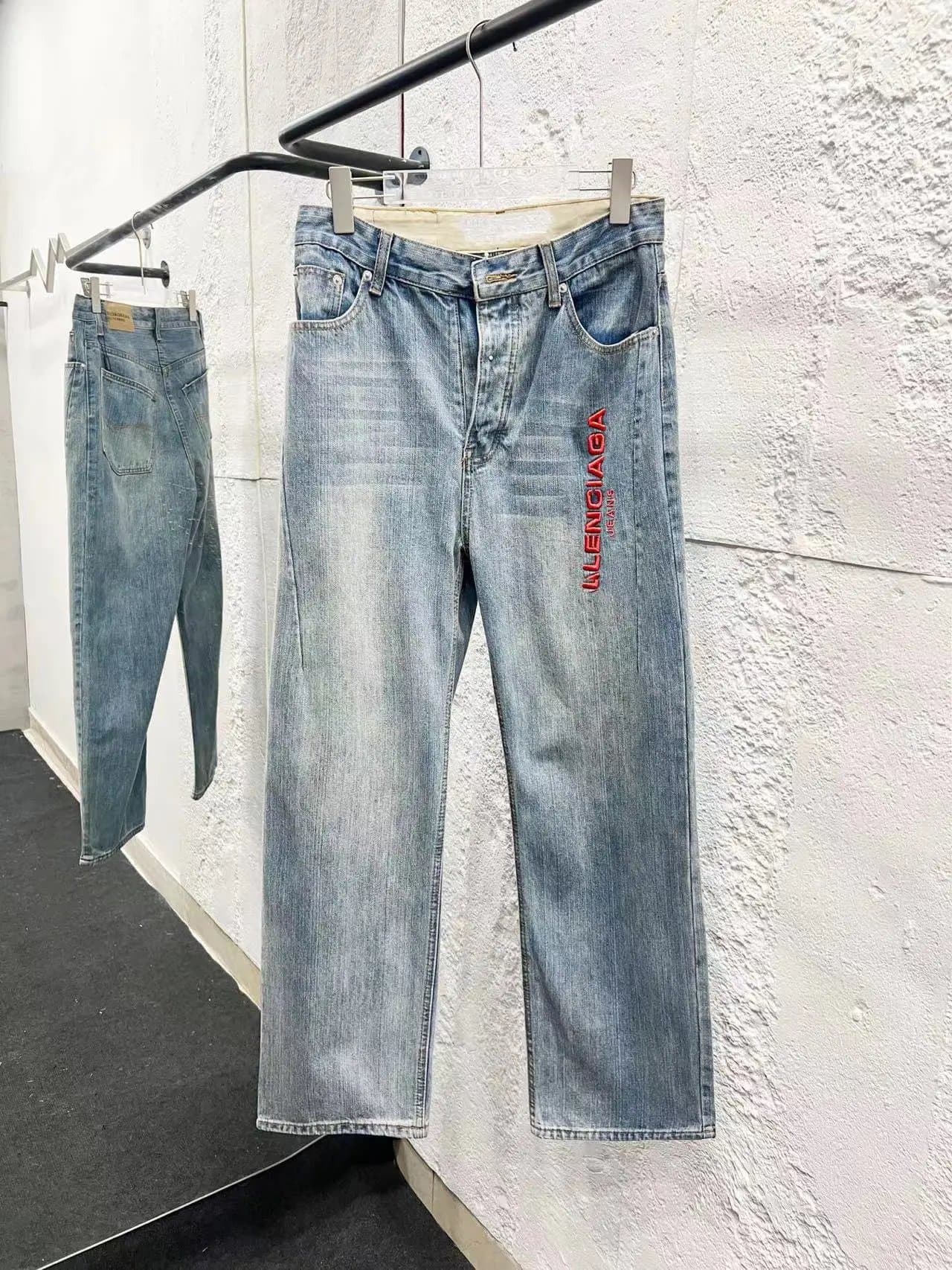 Balenciaga Straight Fit Jeans Logo Embroidery — 908灰蓝