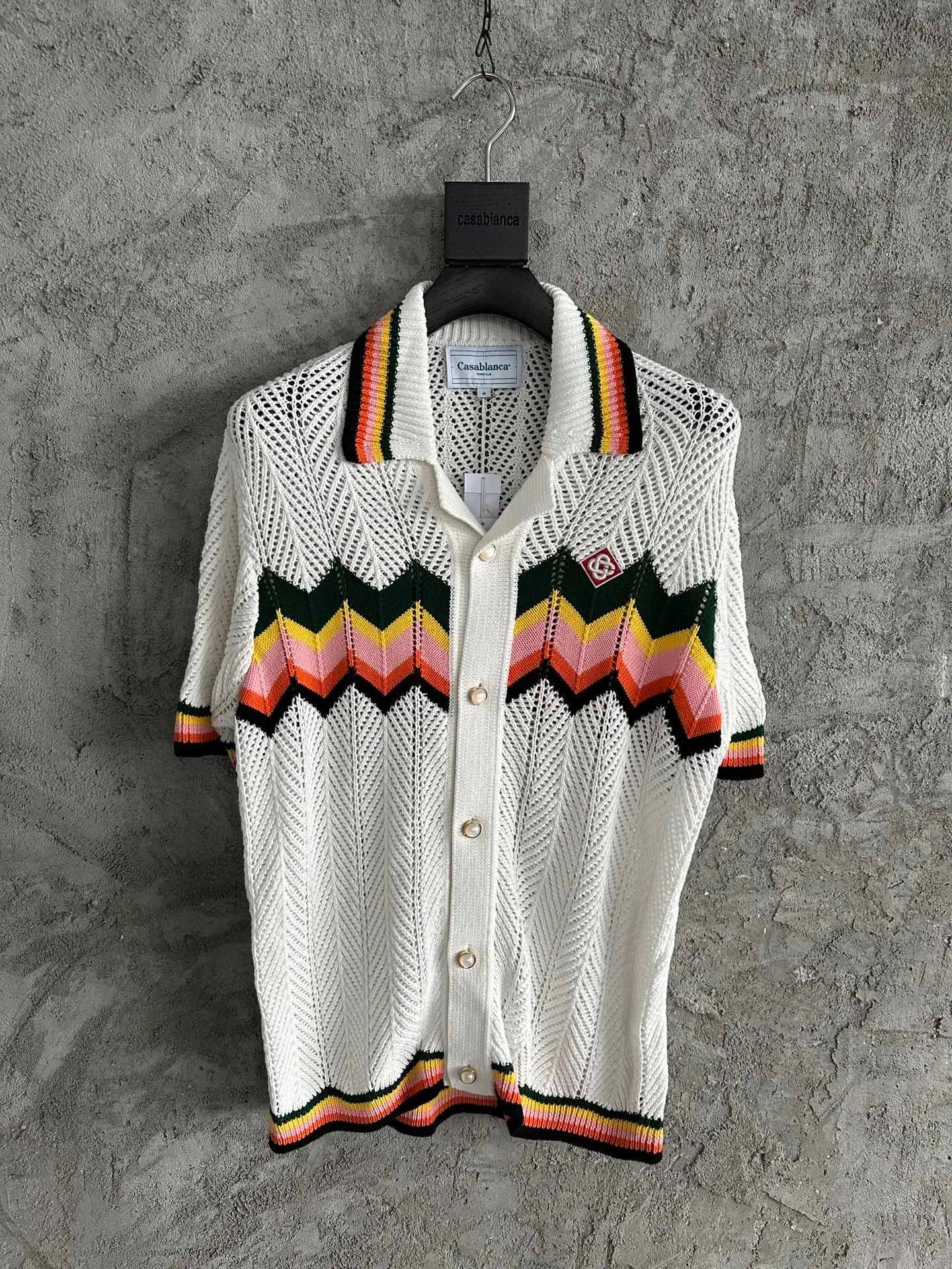 Casablanca Knit Polo Shirt Multi-Stripe Chevron