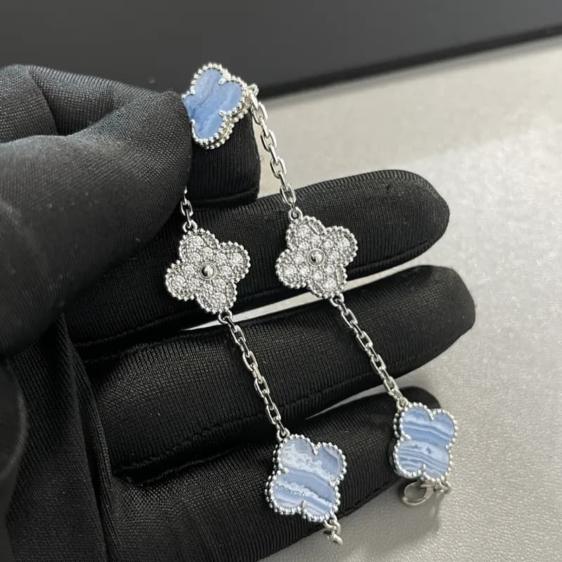 Van Cleef & Arpels Alhambra Bracelet Five Motifs with Blue Agate and Diamonds