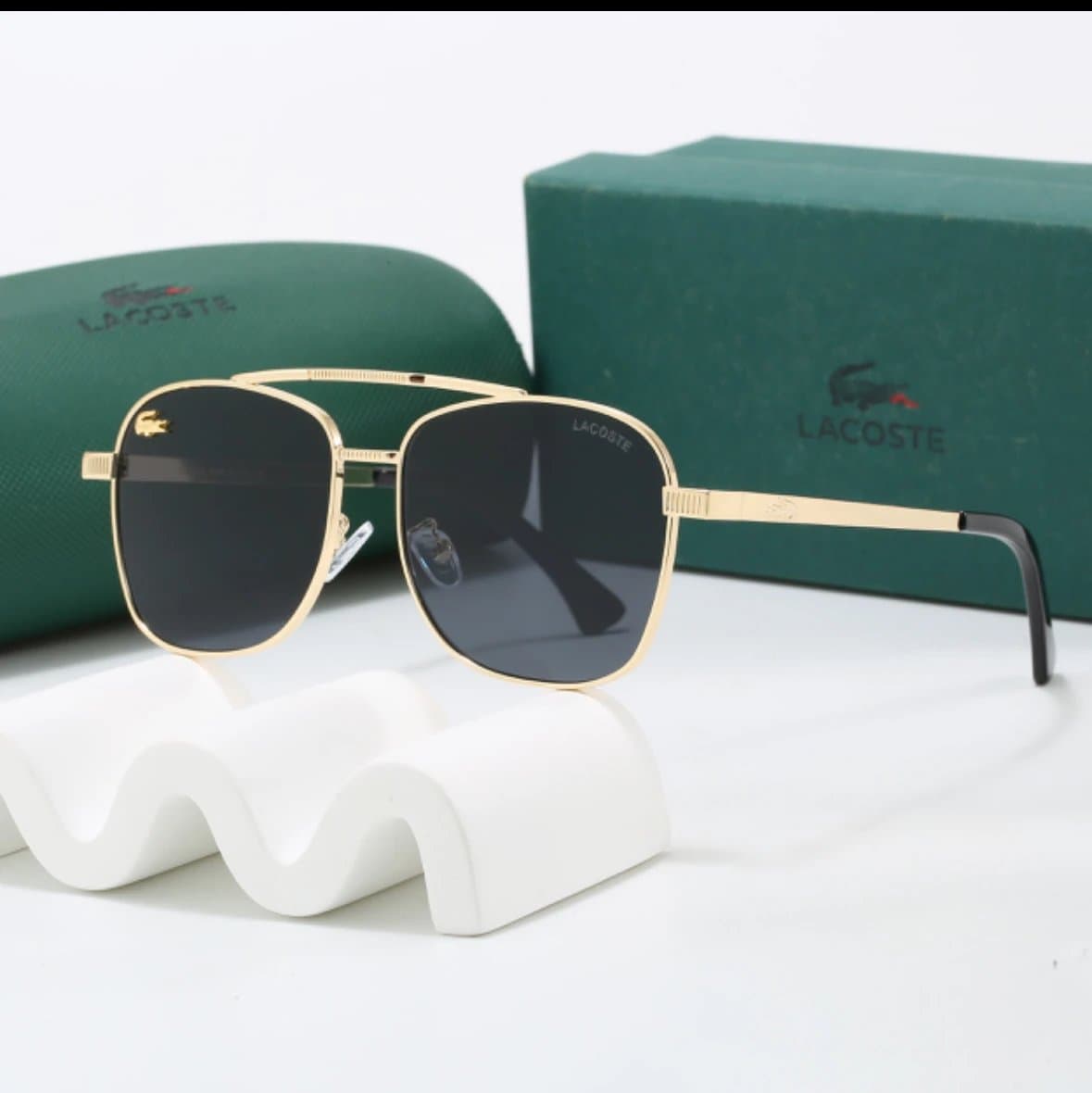 Lacoste Aviator Sunglasses Gold Frame Black Lens