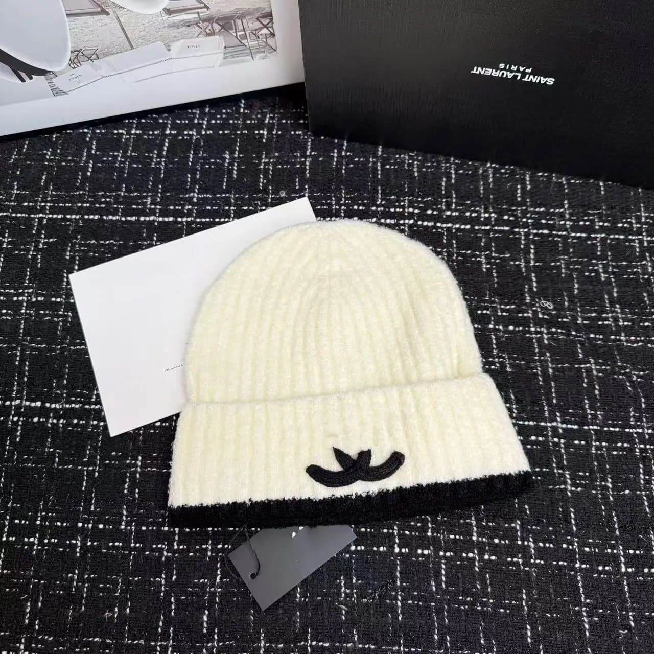 Saint Laurent Ribbed Beanie Monogram Logo