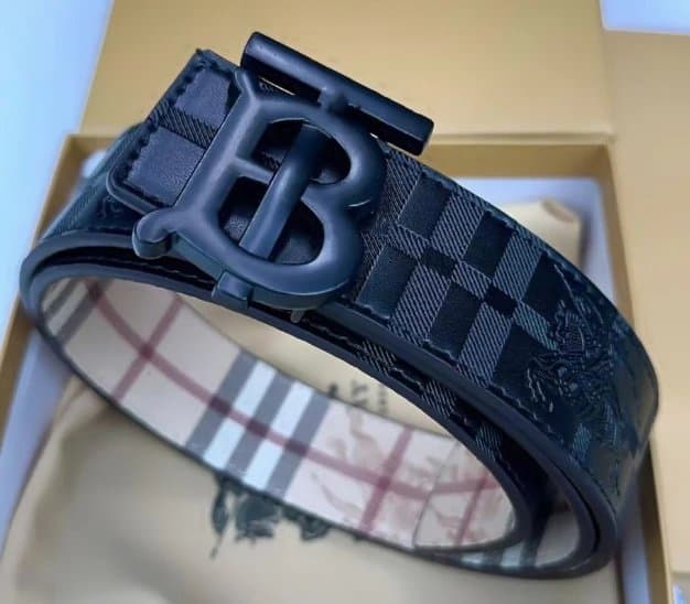 Burberry Check Print Belt Black Logo Buckle