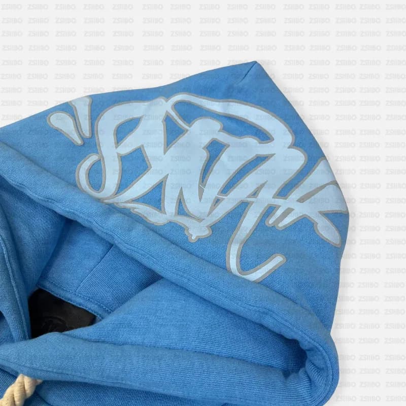 Sp5der Hoodie and Joggers Set Graffiti Logo — T03蓝色卫衣【蓝印花】