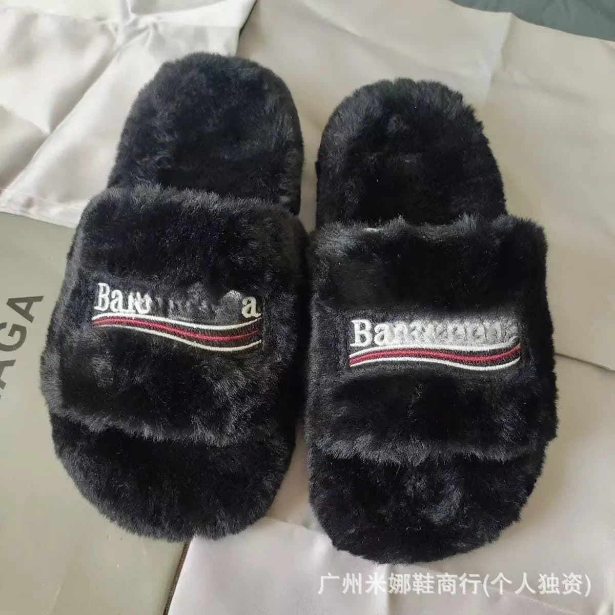 Balenciaga Furry Slide Embroidered Logo