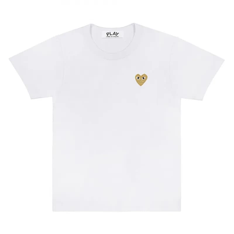 Comme des Garçons Heart Logo T-Shirt Gold Glitter Heart