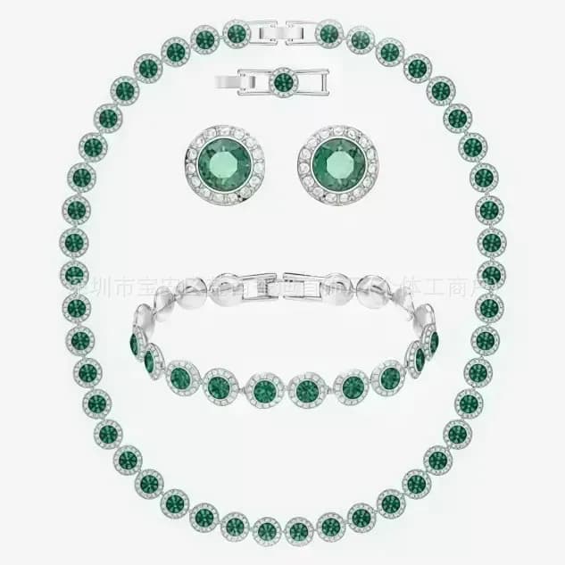 Swarovski Crystal Jewelry Set Emerald Green with Clear Crystals