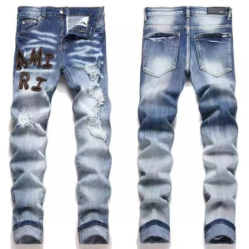 Balmain Slim Fit Jeans Tiger Embroidery Distressed — M44