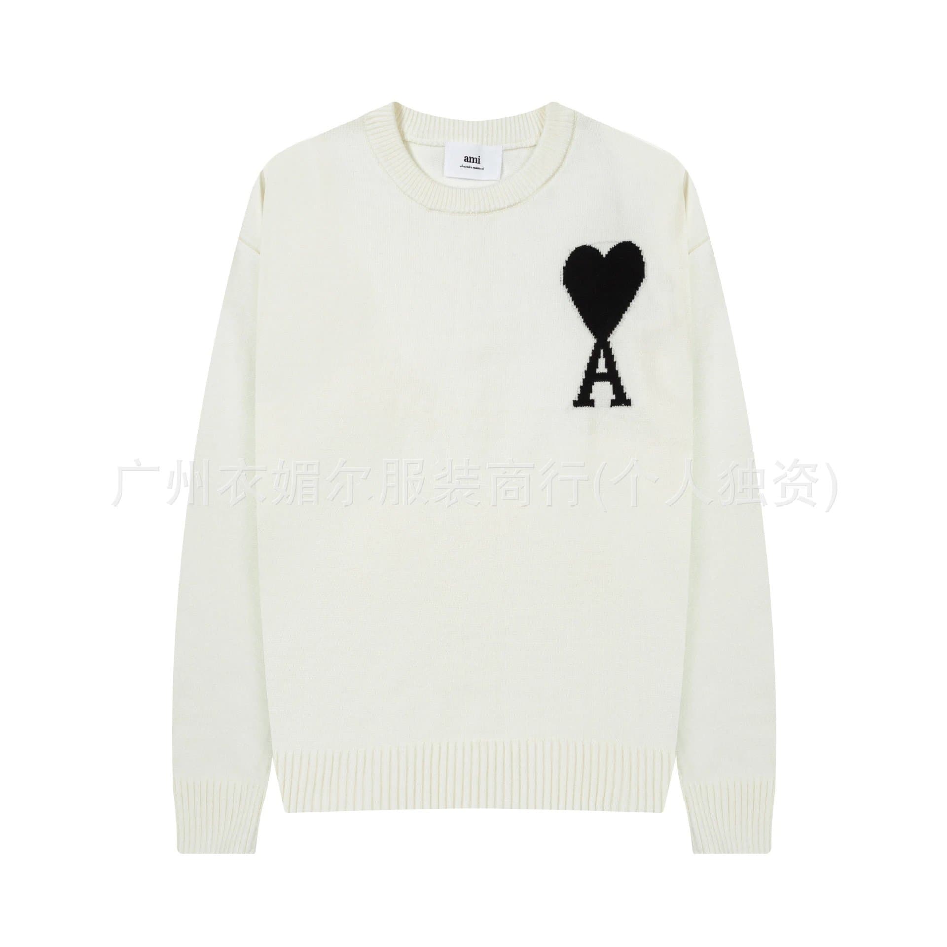 AMI Paris Knit Sweater Heart Logo — 白黑