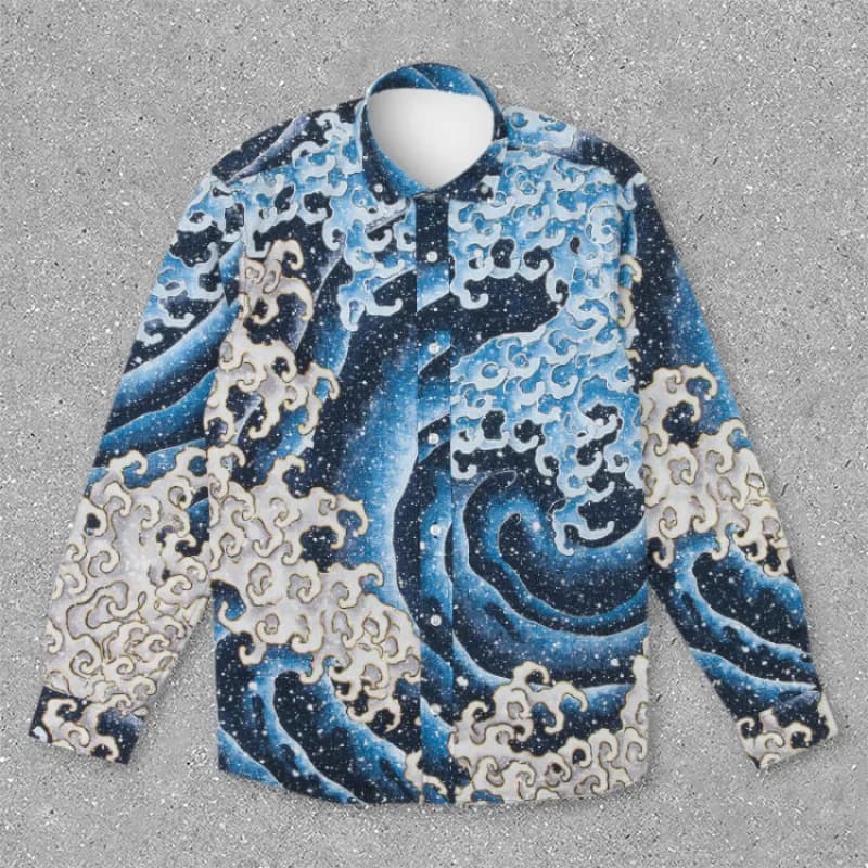 Kenzo Long-Sleeve Shirt Great Wave Print