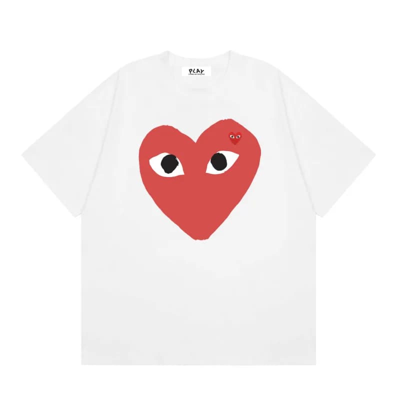 Comme des Garçons Heart Logo T-Shirt Light Blue with Red Heart — 08 white