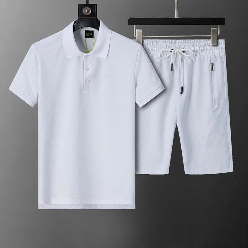 Hugo Boss Polo and Shorts Set Textured White