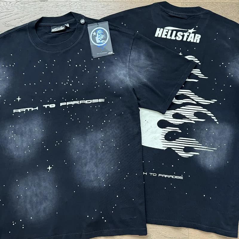 Hellstar Graphic Tee Flame Logo — 6765 洗水黑+烫钻