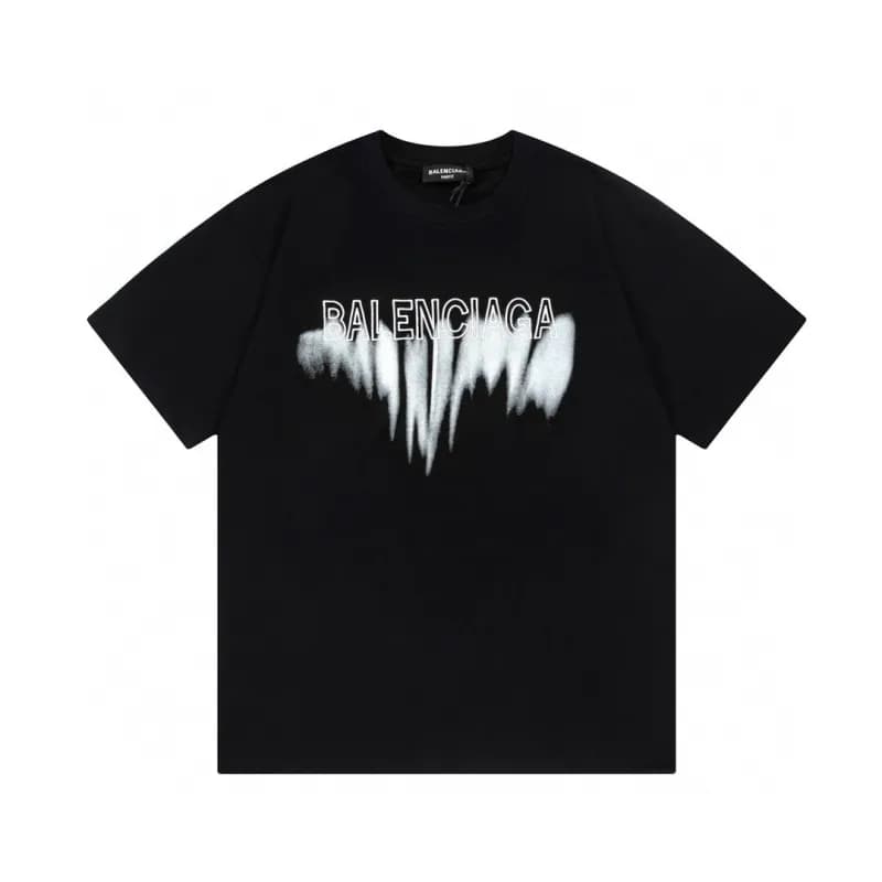 Balenciaga Logo Print T-Shirt Distressed White Logo — 黑色F139