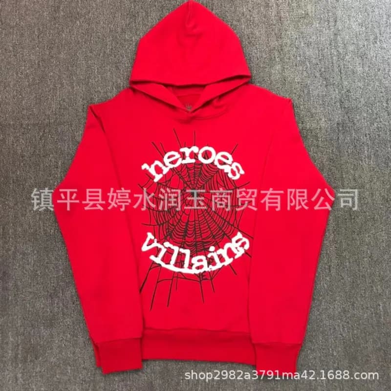 Sp5der Spider Web Hoodie Black with Red Spiderweb Print — 58