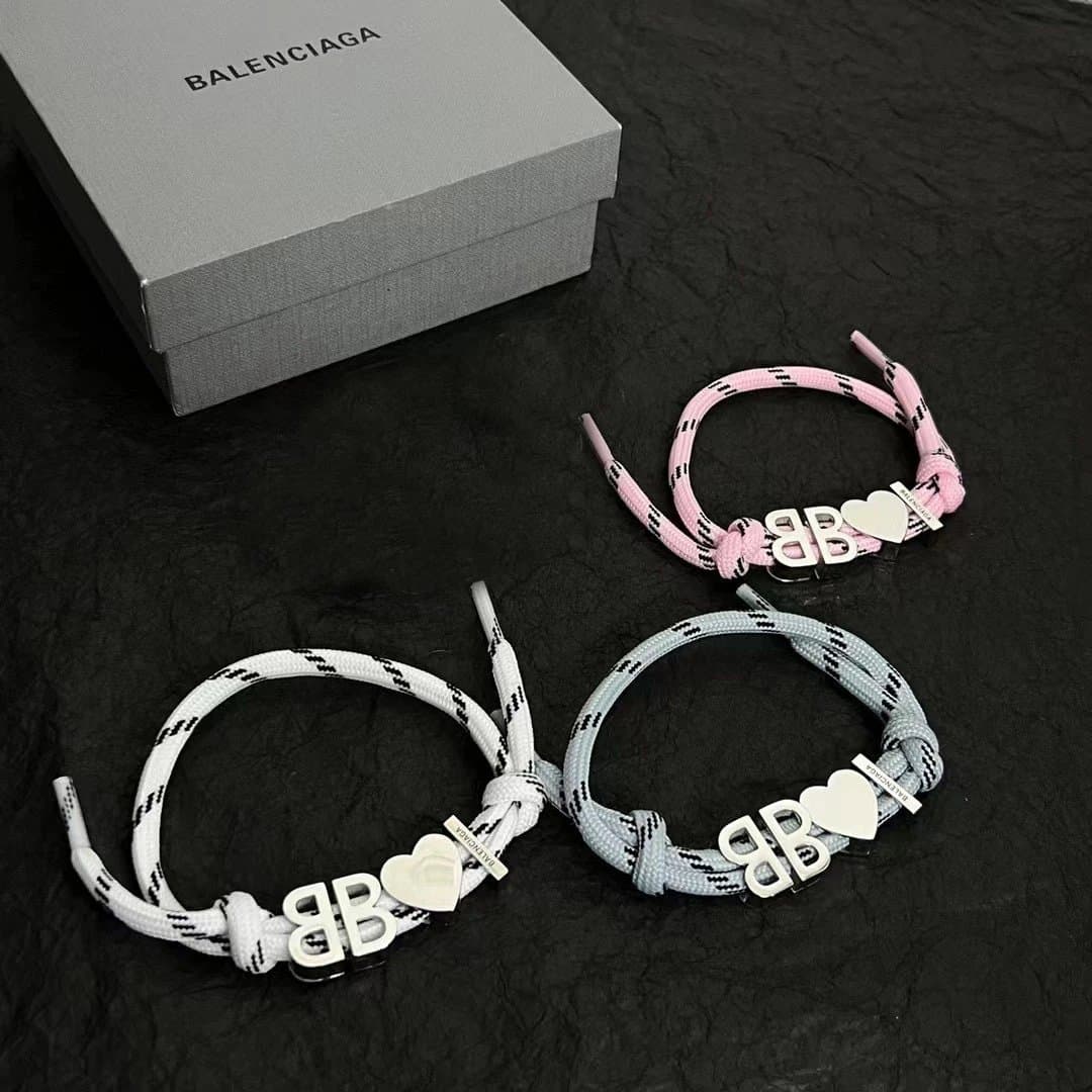 Balenciaga BB Heart Bracelet Rope Strap with Logo Charm