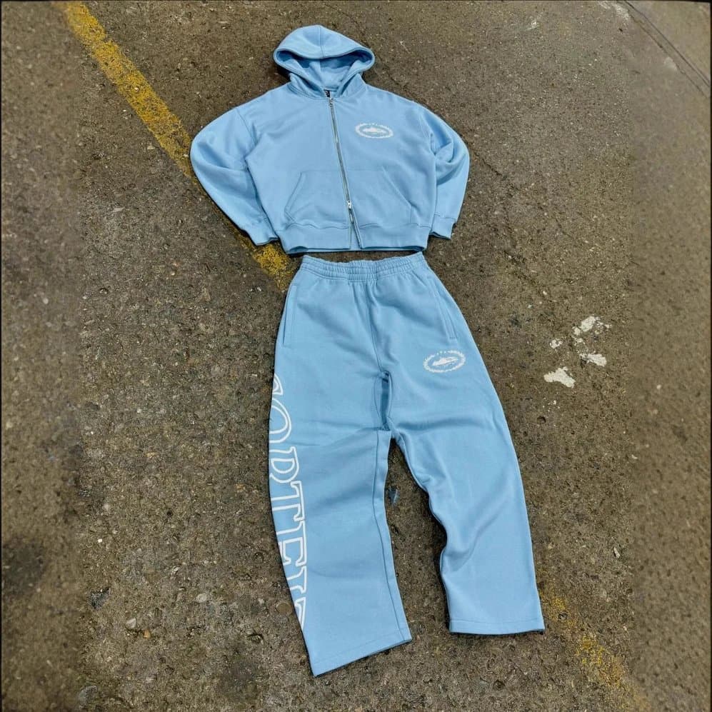 Supreme Sweatpants Logo Print — 蓝色拉链款套装