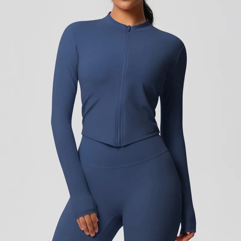 SKIMS Long Sleeve Crop Top Seamless — 7106 zipper jacket-badge blue