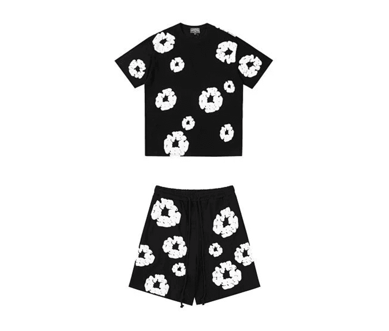 Balenciaga Flower Print Set Black with White Floral Motif