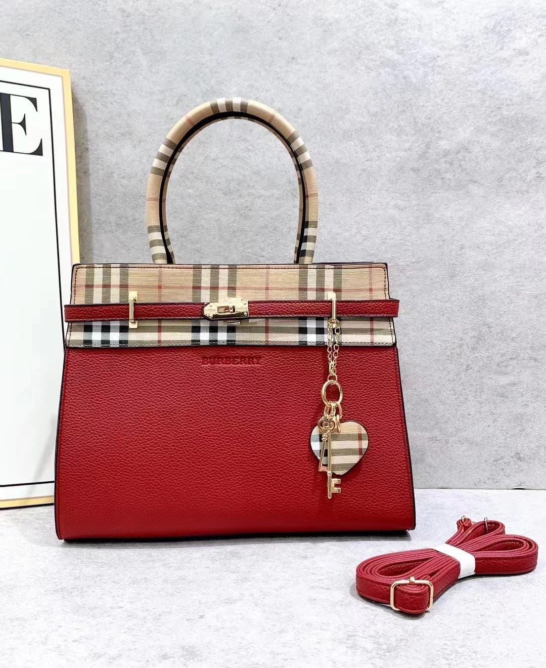 Burberry Top-Handle Bag Check and Leather