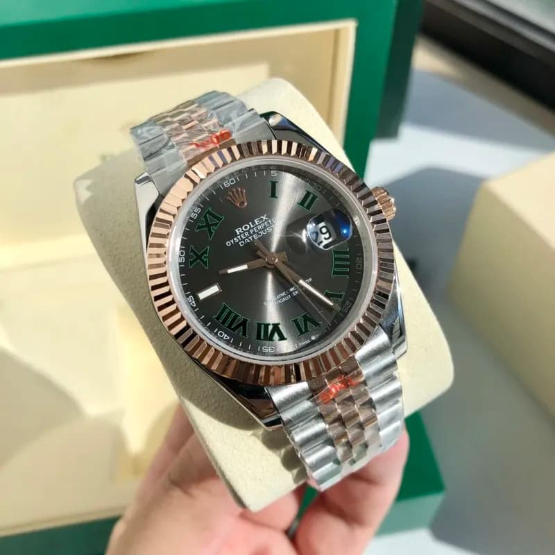 Rolex Oyster Perpetual Datejust Rose Gold Bezel — 间玫金绿罗盘·五珠钢带