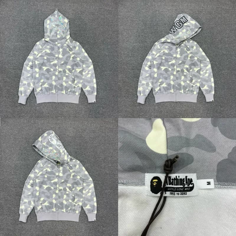 BAPE Shark Hooded Zip-Up Camouflage Print — 灰色XX091