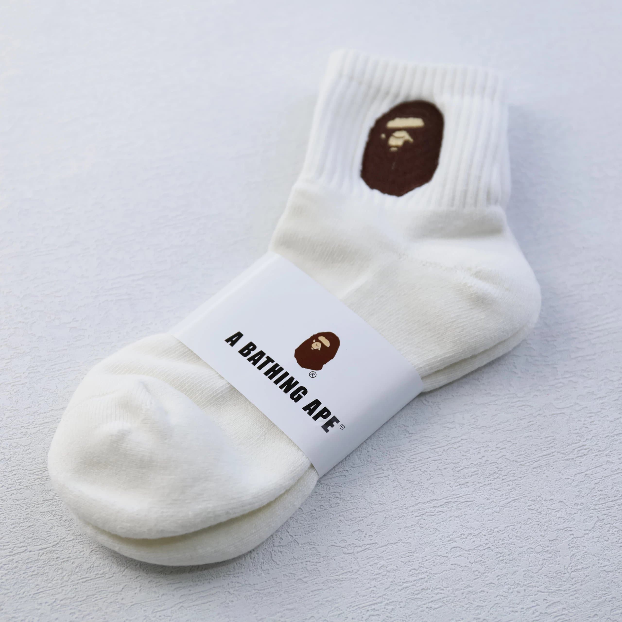 BAPE Crew Sock Embroidered Ape Head — 中帮 白棕