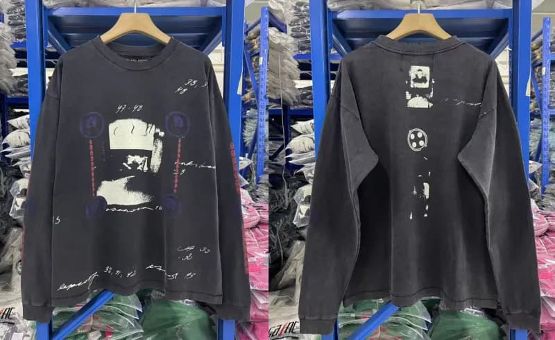 Palace Long Sleeve Tee Teen Just Wanted Love Print — Model 3650 washed black