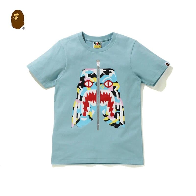 BAPE Zipper Tee Shark Face Print — 蓝色