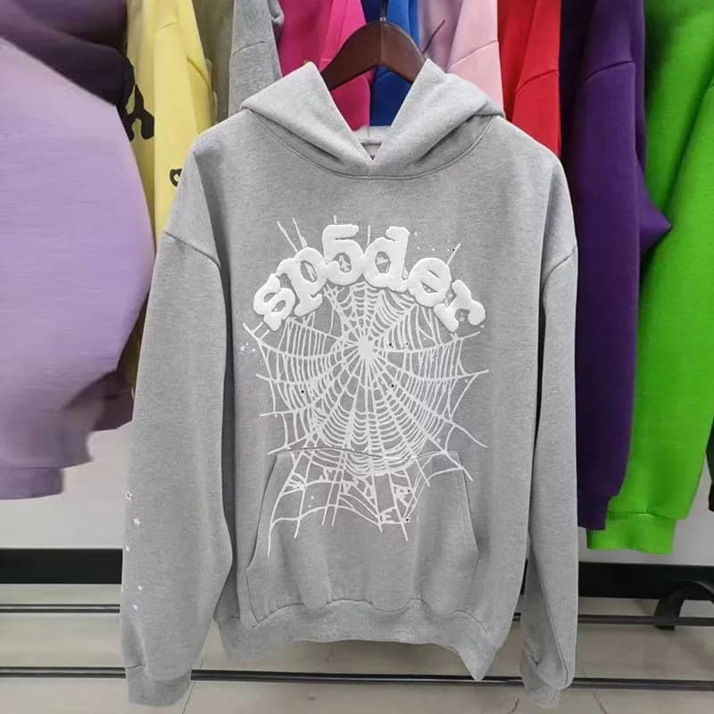 Sp5der Hoodie Embroidered Logo — 灰网