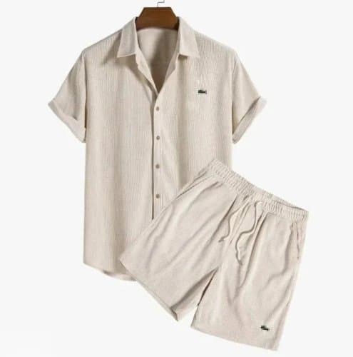 Lacoste Short-Sleeve Shirt and Shorts Set Ribbed Cotton