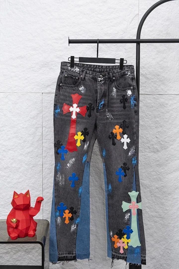 Chrome Hearts Cross Patch Jeans Multi-Color Cross Appliqué