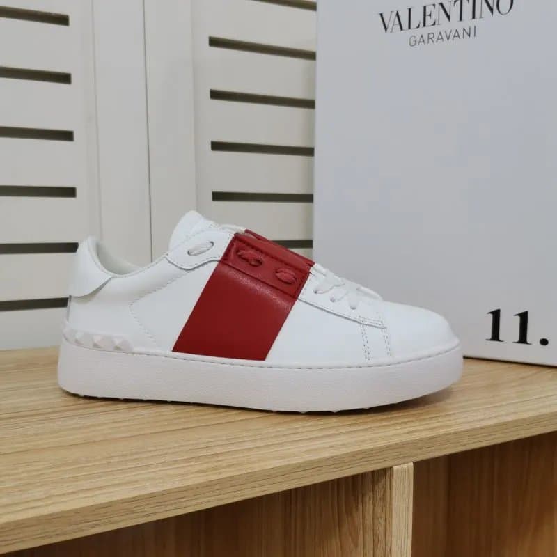 Valentino Rockstud Low White with Red Stripe