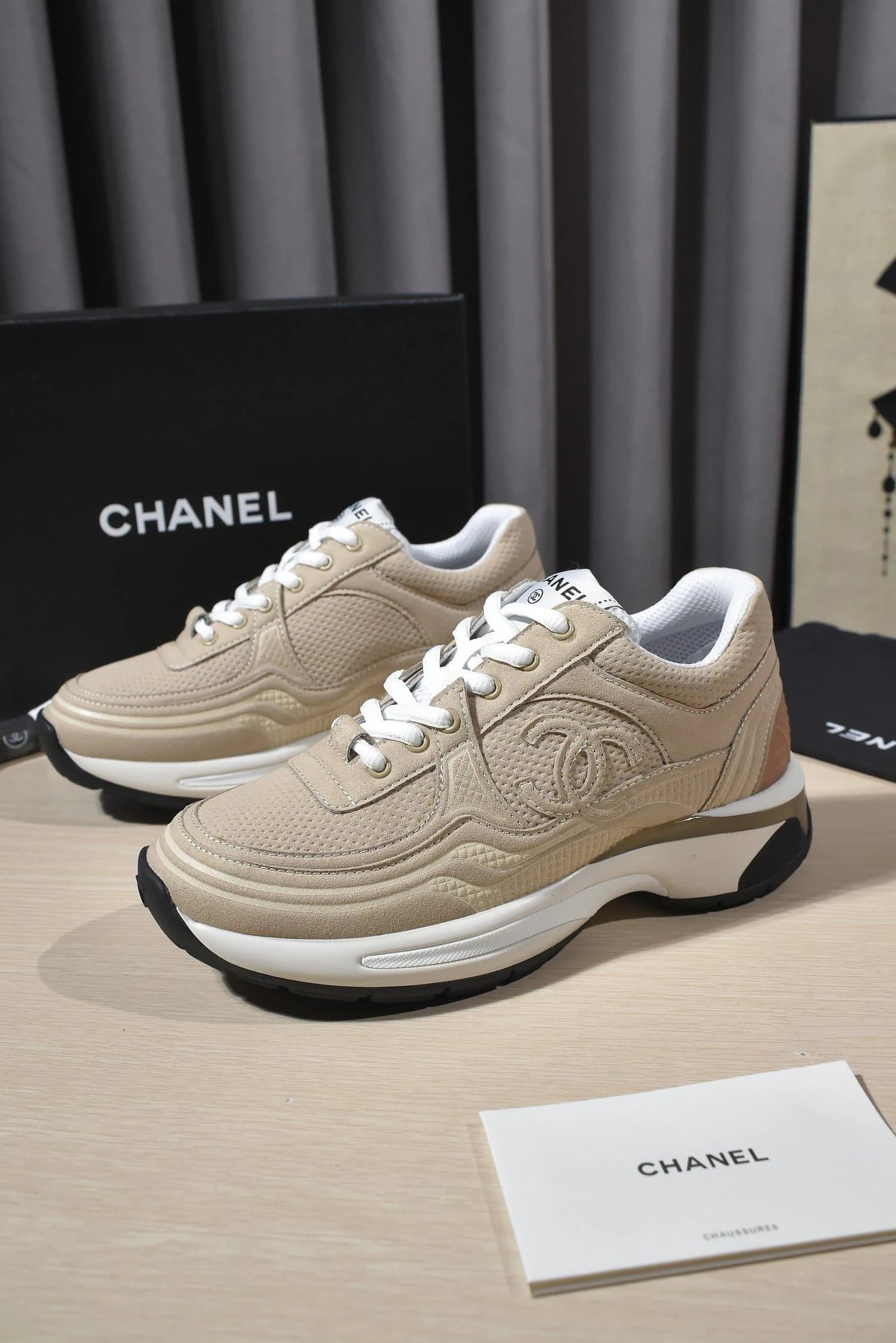 Chanel Sneaker Beige Suede and Mesh