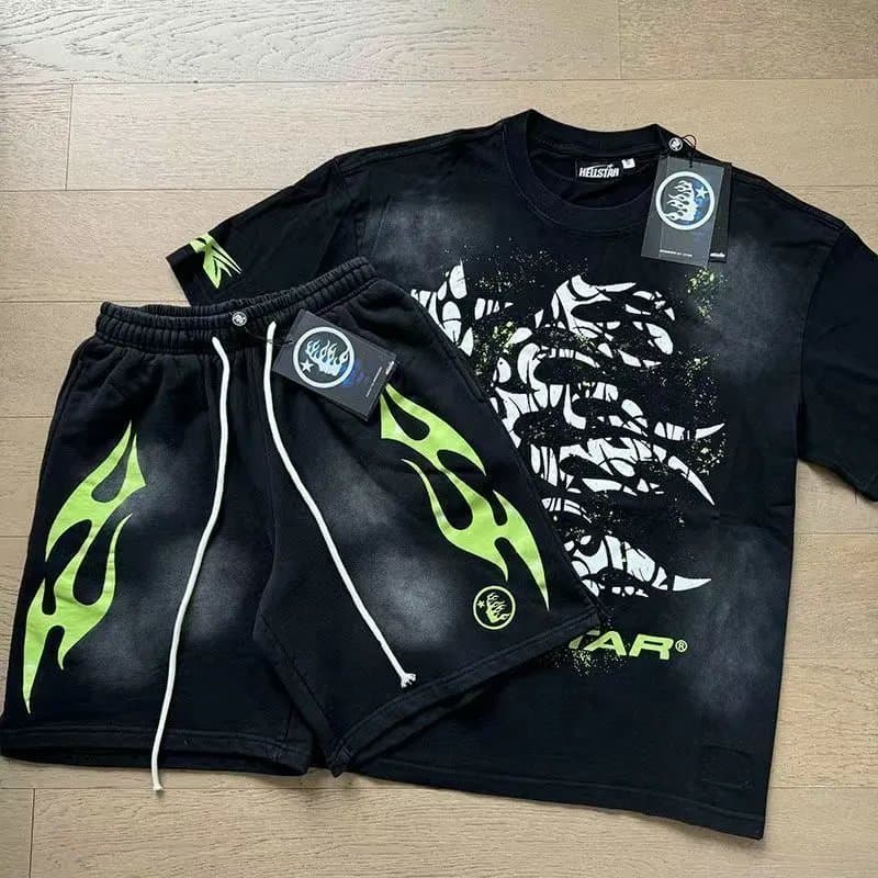 Hellstar Flame Graphic Set Black with Neon Green Flames