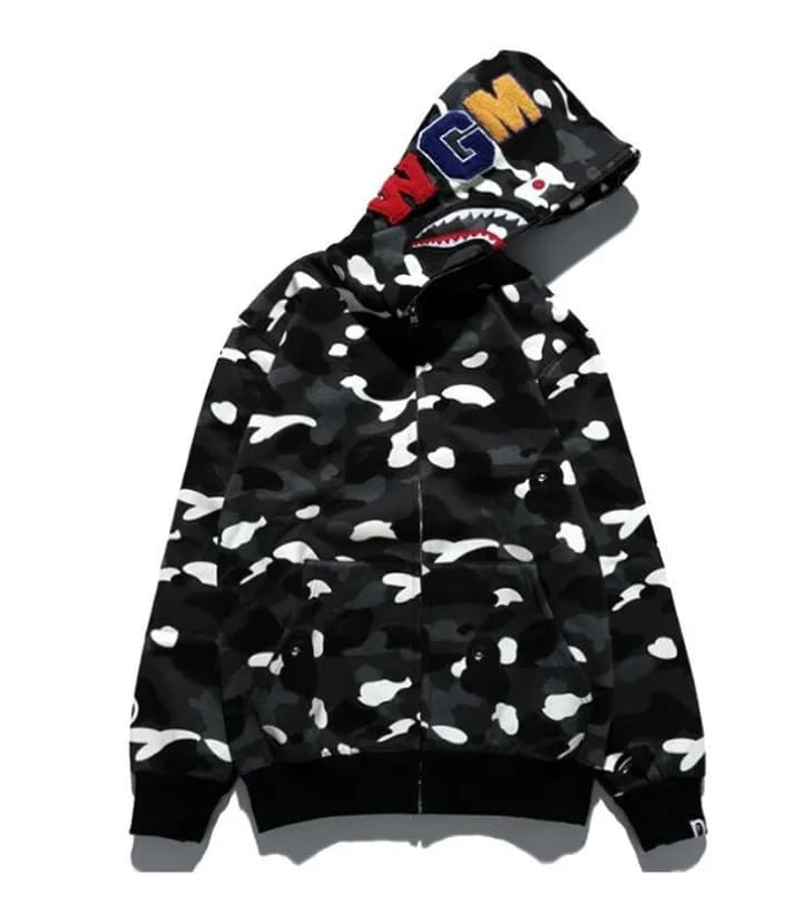 BAPE Full-Zip Hoodie Camouflage — TMW026-12-黑白