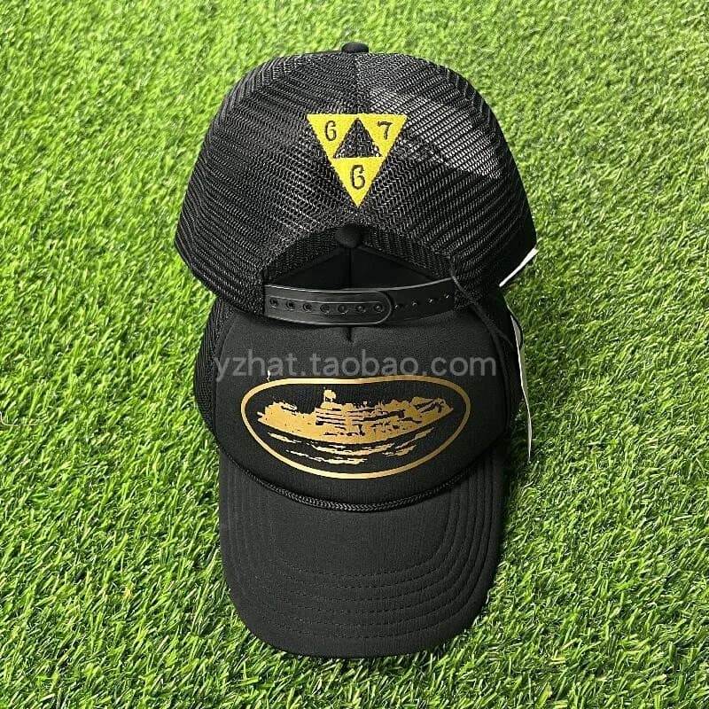 Palace Trucker Cap Three Star Crown — 可调节54-60码 · 黑色印金-正确版后面有刺绣