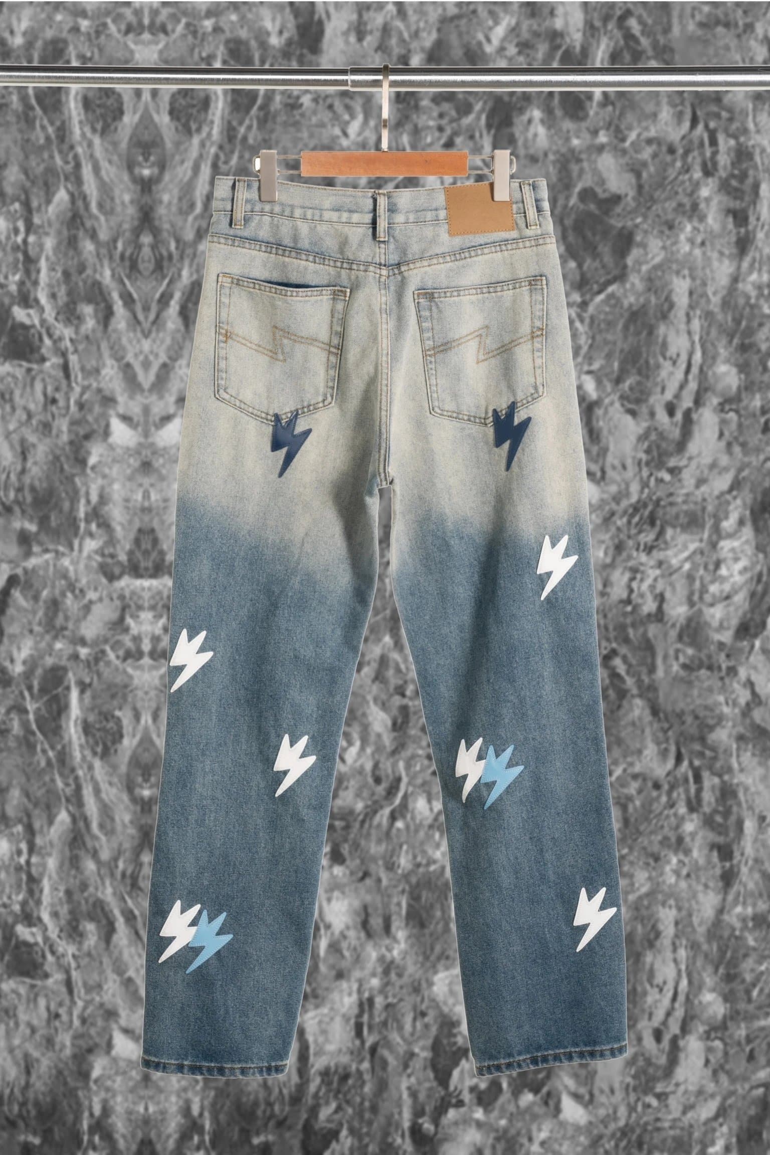 Travis Scott Lightning Jeans Ombre Wash with Appliqué Bolts