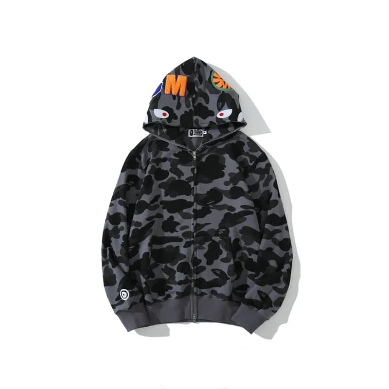 BAPE Shark Hooded Zip-Up Camo Shark — 8301灰色