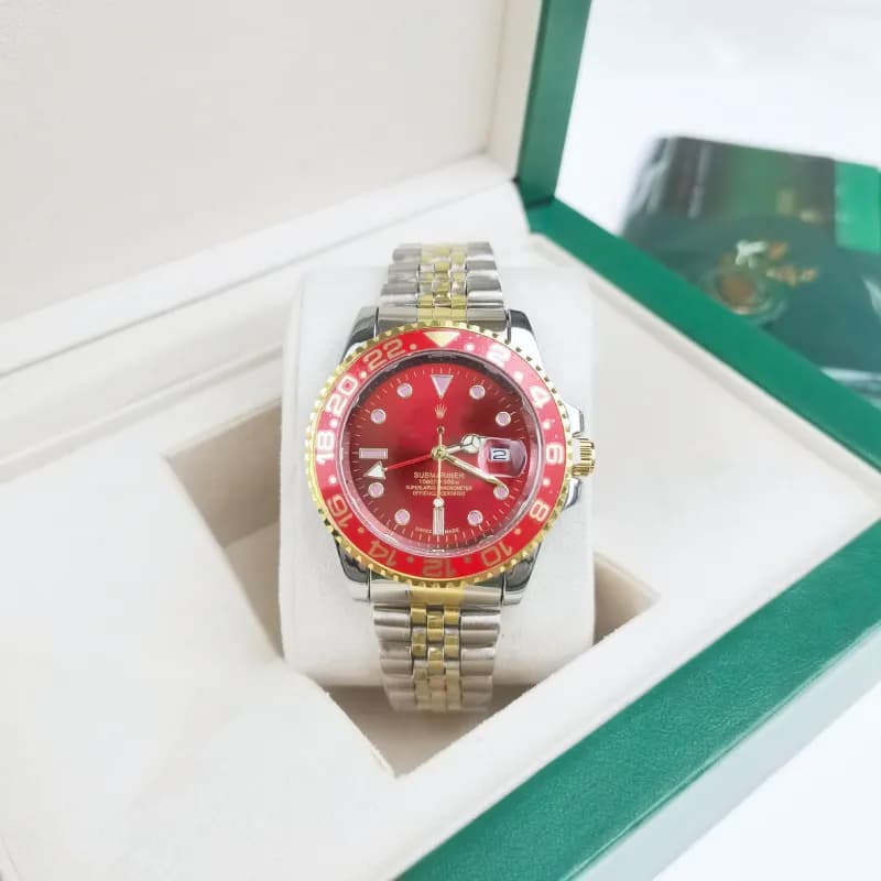 Rolex Submariner Blue Dial with Gold Bezel — Four-pin coke circle, five beads between gold, red circle and red face