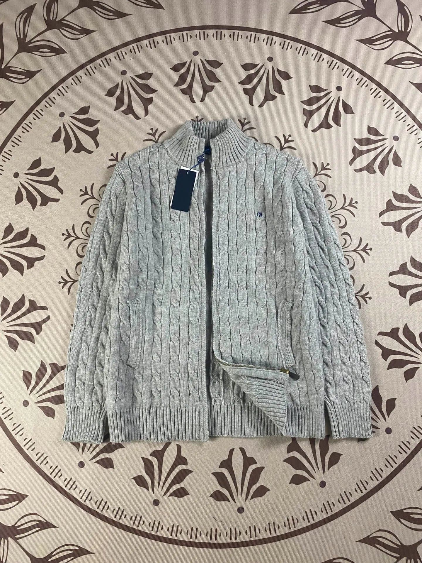 Polo Ralph Lauren Cable Knit Sweater Classic Cable — 拉链花灰