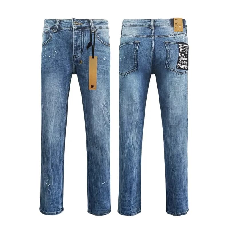 Distressed Jeans Paint-Splatter & Roman Numeral Print — WM45
