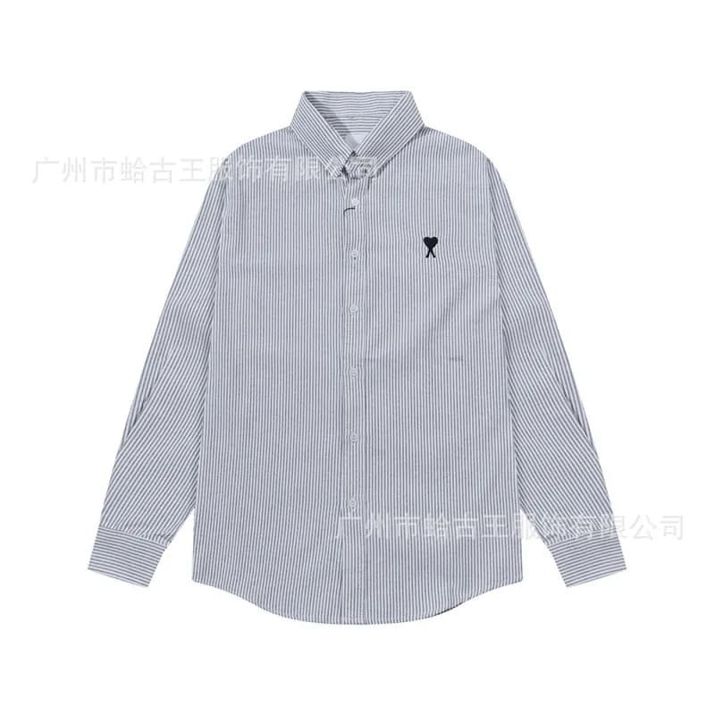 Amiri Striped Button-Up Shirt Mini Stripe with Heart Logo