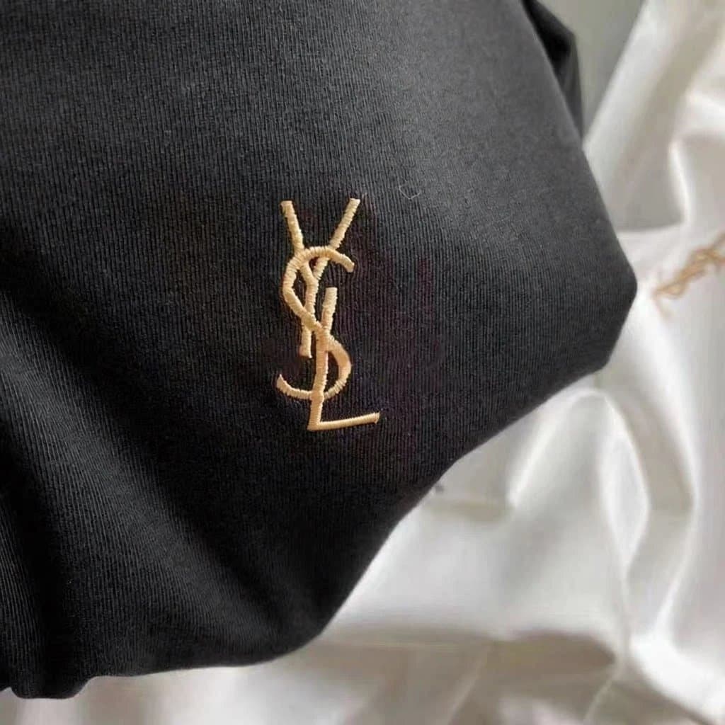 Saint Laurent Logo Embroidered Tee Gold YSL Monogram