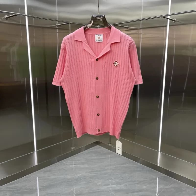 Knit Polo Top Zigzag Pattern — 125粉色