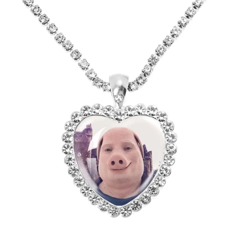 Heart Pendant Necklace Crystal-Encrusted Photo Locket