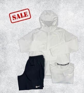 Nike Windrunner Jacket White with Black Shorts