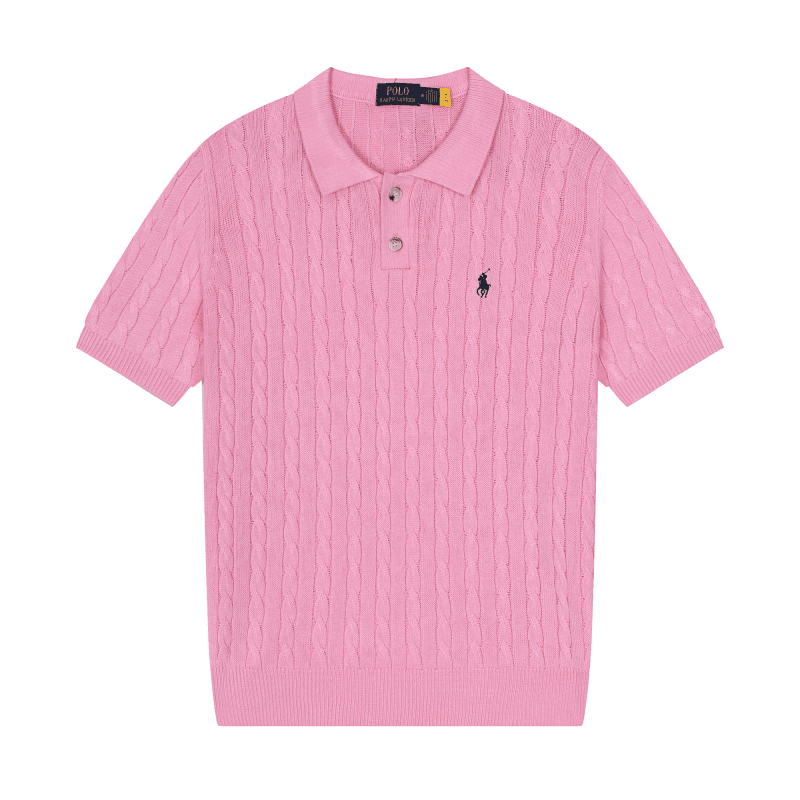 Polo Ralph Lauren Cable Knit V-Neck Tee Navy — 607粉红黑